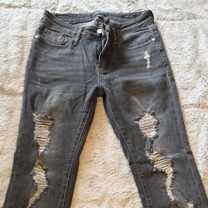 Judy Blue Distressed Charcoal Skinny Jeans